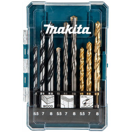 Makita 9-Piece Drill Bit Set for Metal, Masonry & Wood in Case (D-71978)