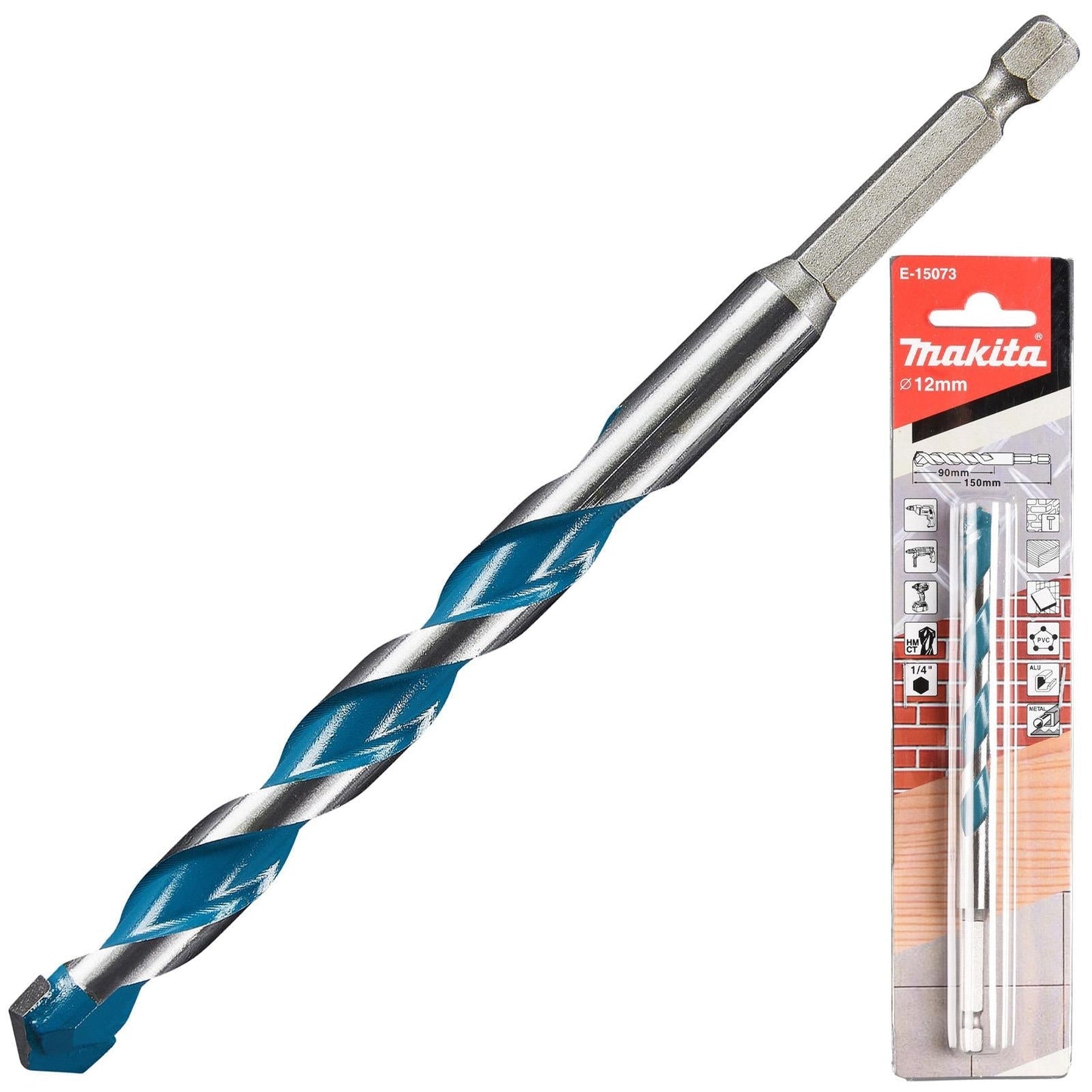 Makita TCT Multi-Material Drill Bits with 1/4" Hex Shank – Available in Various Sizes (Wood, Plastic, Masonry, Ceramic, Steel)