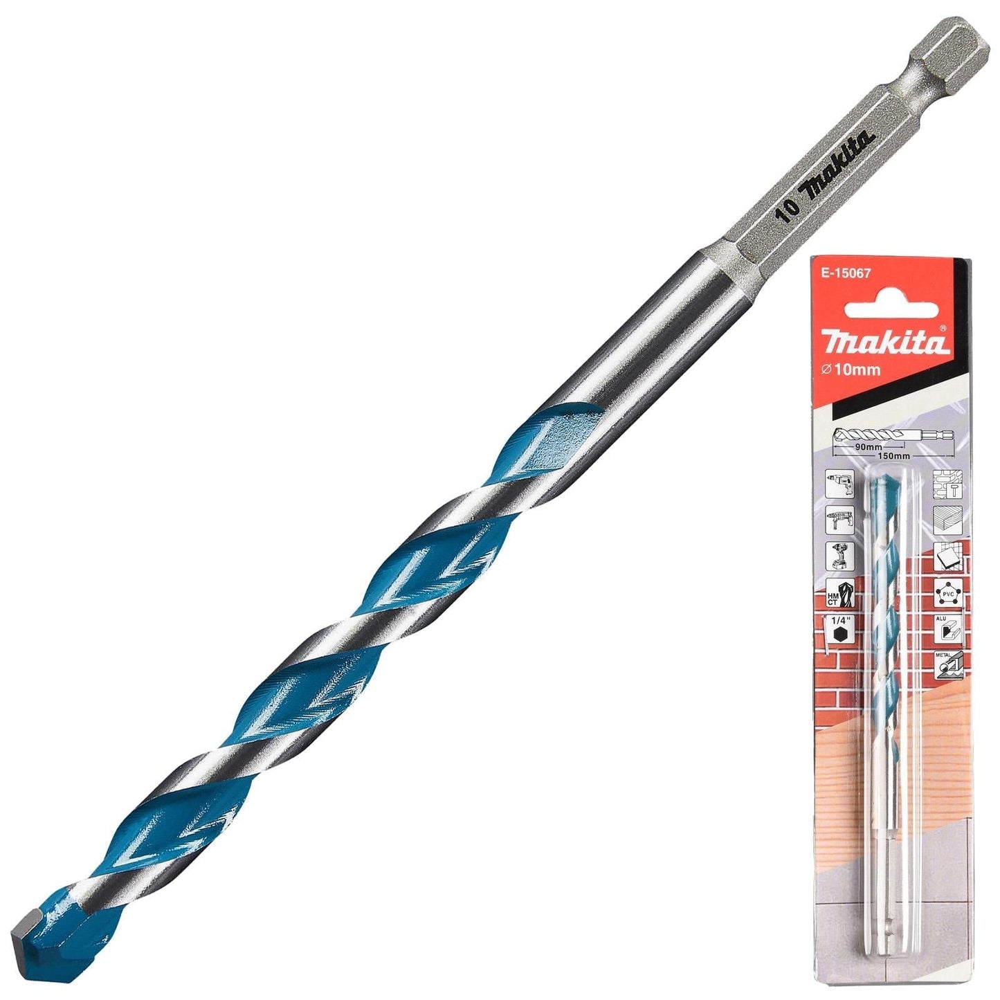 Makita TCT Multi-Material Drill Bits with 1/4" Hex Shank – Available in Various Sizes (Wood, Plastic, Masonry, Ceramic, Steel)