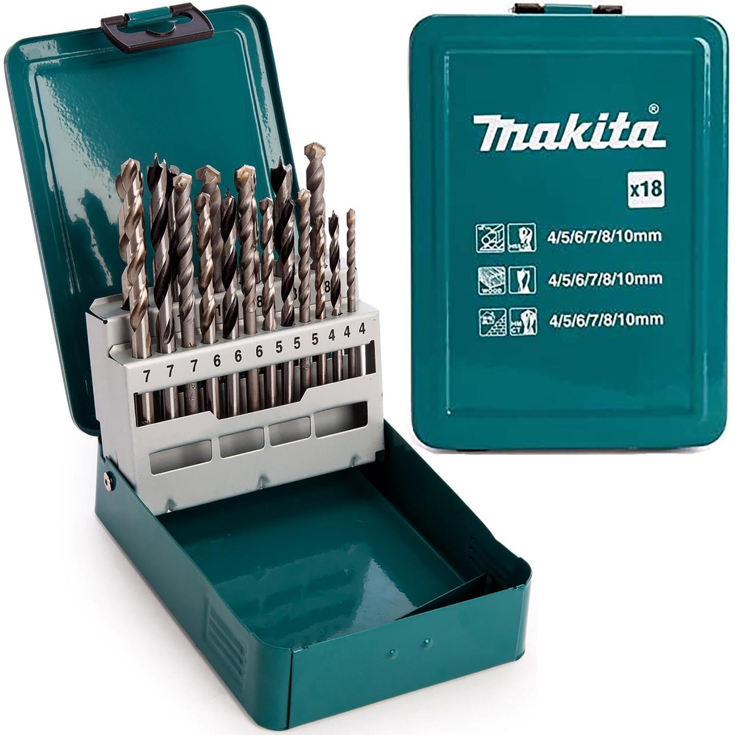 Makita 18-Piece Drill Bit Set in Metal Case (D-47173) – Compatible with HSS, Wood, and Masonry