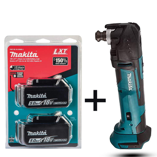 Makita DTM51Z 18V Multi-Tool Kit (Blue) with Two 18V 5.0Ah BL1850B Li-Ion Batteries